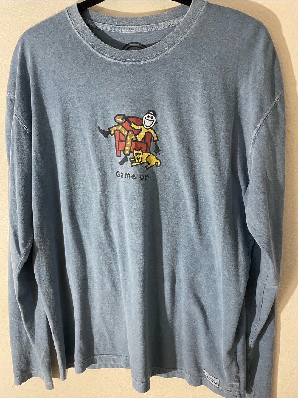 Life Is Good Men's Dusty Blue Long Sleeve Tee with 'Game On' Graphic